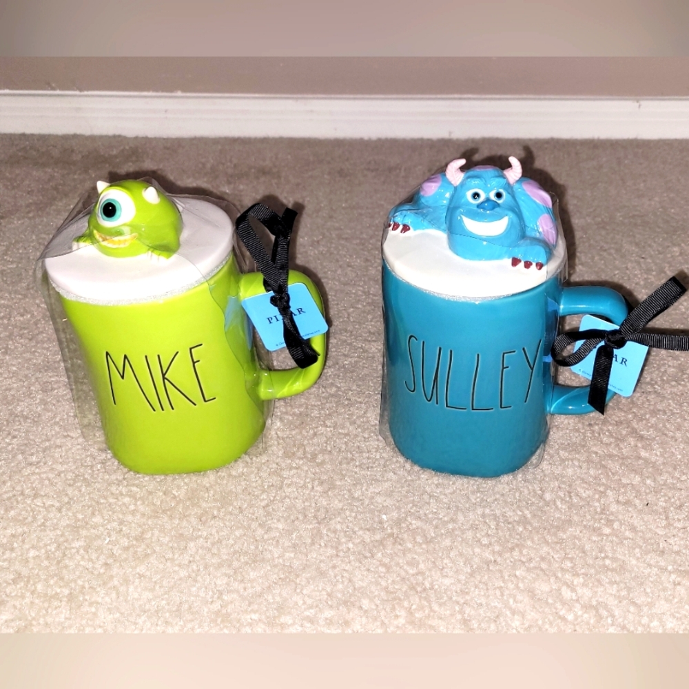 Bundle DisneyPixar Rae Dunn Sulley and Mike large coffee cups with character lid